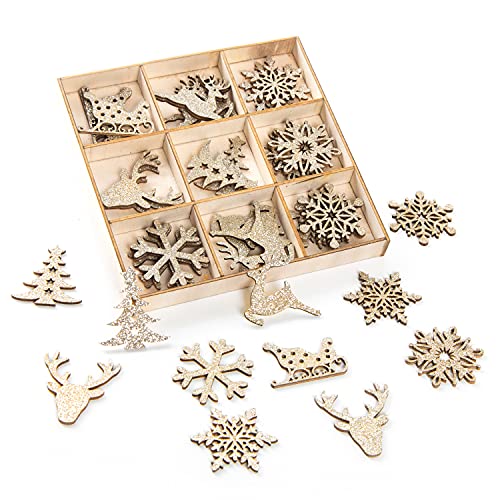 Logbuch-Verlag 36 kleine Streuartikel Weihnachten Tischdeko Bastelzubehör aus Holz Gold 4,5 cm Weihnachtsdeko Set Baum Schneeflocke Hirsch von Logbuch-Verlag