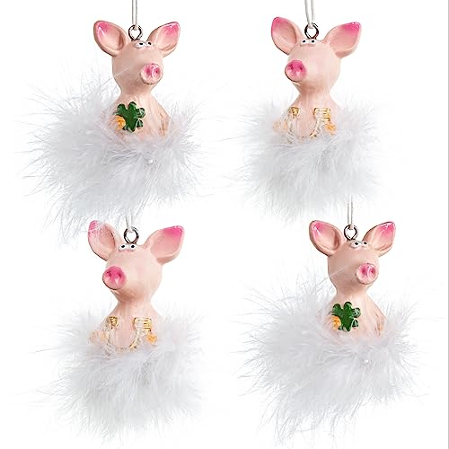 Logbuch-Verlag 4 Glücksschweinchen weiß rosa Federn witzig kurios Geschenk Glücksbringer Silvester Glücksschwein hängend 7 cm von Logbuch-Verlag