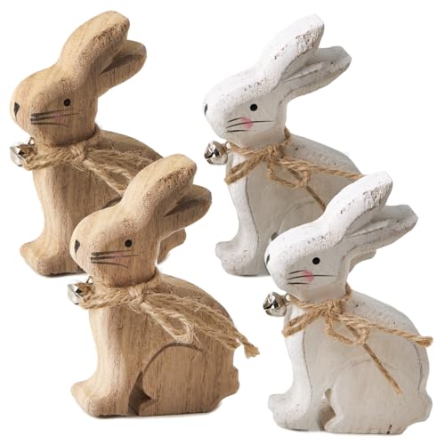 Logbuch-Verlag 4 kleine Hasen Holz Osterhasen braun weiß Holzhasen Set kleines Geschenk zu Ostern Holzdeko Natur 10 cm von Logbuch-Verlag