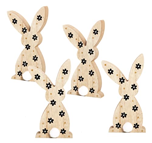 Logbuch-Verlag 4 Osterhasen Holz 15 cm Deko Ostern Hasen Figur Geschenk schwarz-weiß Natur von Logbuch-Verlag