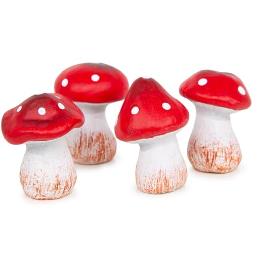 Logbuch-Verlag 4 kleine Fliegenpilze Waldpilz Dekofiguren aus Ton rot weiß Herbstdekoration Tischdeko Pilz Figur 5 cm von Logbuch-Verlag