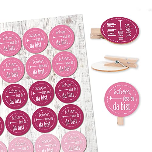 Logbuch-Verlag 48 Holzklammern SCHÖN DASS DU DA BIST mit Sticker rosa pink - Holz Klammer als Give-Away Tischdeko Taufe Kommunion Babyparty Baby Shower Mädchen Logbuch-Verlag 48 Holzklammern SCHÖN DASS DU DA BIST mit Sticker rosa pink - Holz Klammer als Give-Away Tischdeko Taufe Kommunion Babyparty Baby Shower Mädchen von Logbuch-Verlag