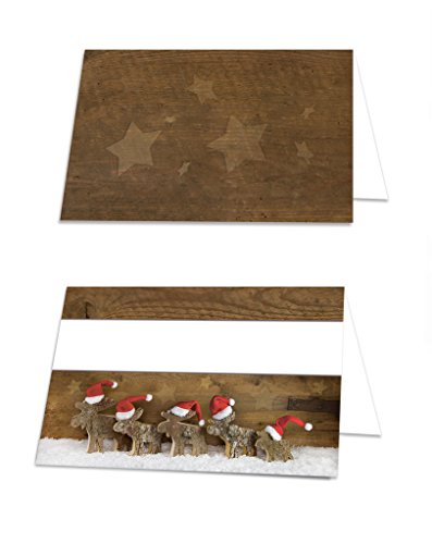 Logbuch-Verlag 50 weihnachtliche Tischkarten braun rot weiß mit Rentieren - kleine Namensschilder Sitzplatzkarten für Weihnachtsfeier Tischdeko Weihnachten von Logbuch-Verlag