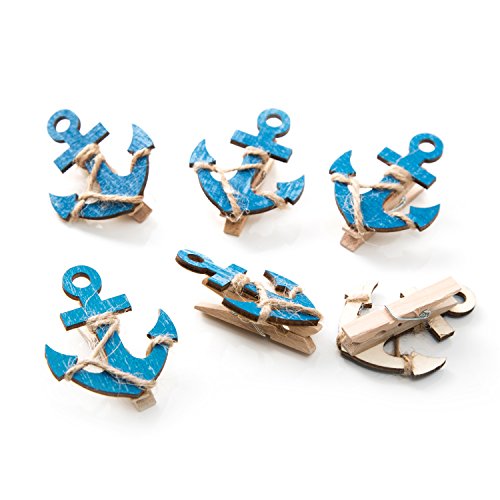 Anker Deko-Klammern, 6 Stück: Maritime Holzklammern, Tischdeko, Kleine Dekoration Maritim, Maritimdeko Geschenke, Sommer, Strand & Meer, Für Taufe & Kommunion, Holzdeko Schiffsanker, 5,5 x 4,5 cm von Logbuch-Verlag
