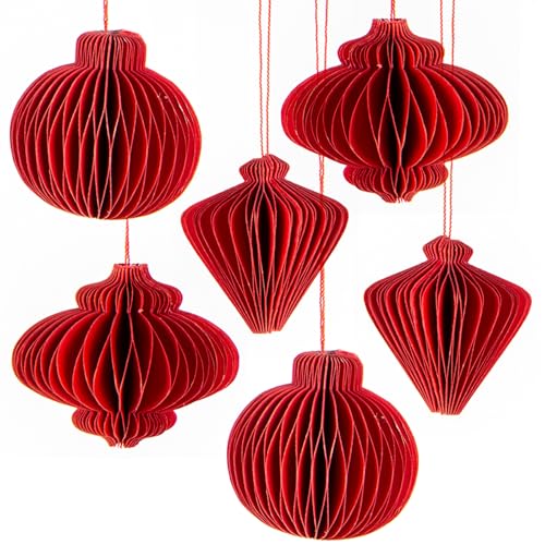 Logbuch-Verlag 6 Honeycomb Weihnachtsanhänger dunkelrot Raute Weihnachtskugeln aus Papier exklusiver Weihnachtsbaumschmuck 4 cm rot von Logbuch-Verlag