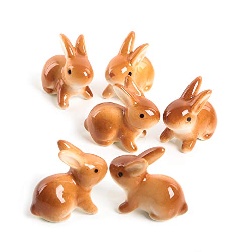 Logbuch-Verlag kleine Osterhasen-Streudeko, 6er Set: Moderne Osterdeko, Mini-Hasen in Braun, Osterschmuck für Tischdeko, Geschenke und Osterfest, Hochwertige Deko-Figuren aus Porzellan, Indoor, 4 cm von Logbuch-Verlag