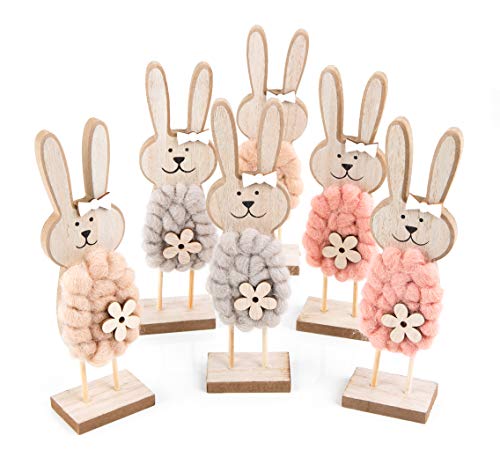 Logbuch-Verlag 6 große Osterhasen Figuren 22 cm aus Holz zum Hinstellen - Frühlingsdeko Osterdeko Geschenk Ostern Natur rosa beige von Logbuch-Verlag