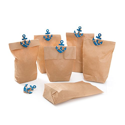 Logbuch-Verlag 6 kleine Geschenktüten aus Kraftpapier mit Anker blau aus Holz - Verpackung maritim Gastgeschenk Taufe Kommunion verpacken 14 x 22 x 5,5 cm von Logbuch-Verlag