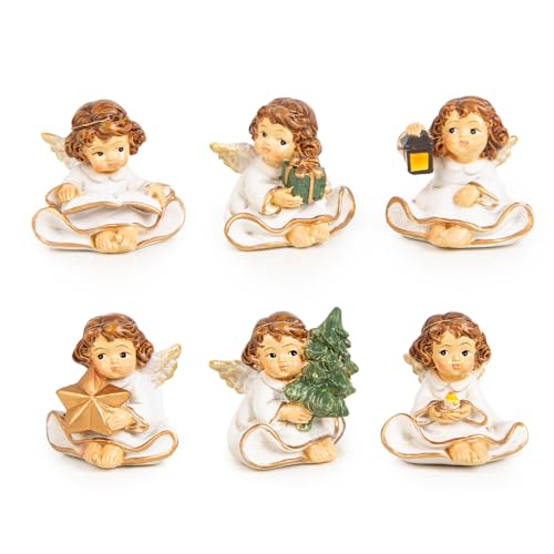 Logbuch-Verlag 6 mini Weihnachtsengel kleine Engel Figuren Deko weiß Gold Schutzengel Geschenk Kollegen Kunden Mitarbeiter 4 cm von Logbuch-Verlag