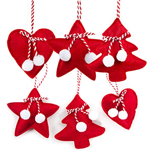 Logbuch-Verlag 6 rote Weihnachtsanhänger Filz Baumschmuck Herz Stern Baum Weihnachtsbaumschmuck bruchsicher weiß 12 cm von Logbuch-Verlag