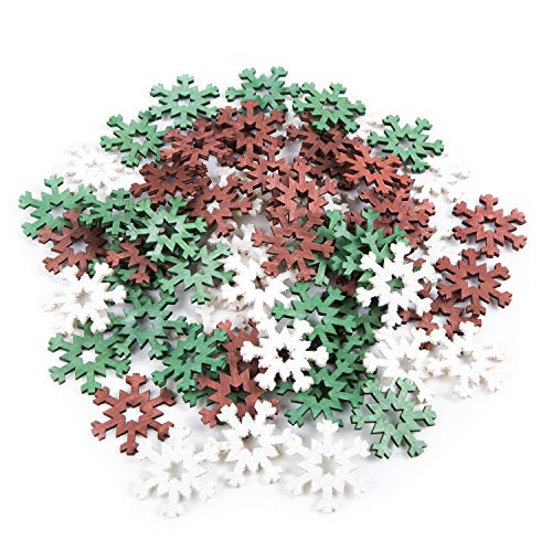 Logbuch-Verlag 70 mini Schneeflocken Holz 4 cm grün braun weiß Streudeko Bastelbedarf Weihnachten kleine Holzsterne Deko von Logbuch-Verlag