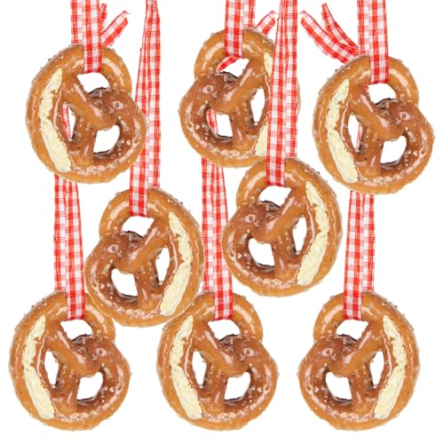 Logbuch-Verlag 8 kleine Deko Brezeln mit rot weiß kariertem Band Oktoberfest Wiesn bayerische Dekoration Brezen Imitat 4 x 3,5 cm von Logbuch-Verlag