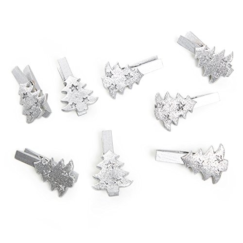 Logbuch-Verlag 8 kleine weihnachtliche Zierklammern Tannenbaum Silber - Weihnachtsklammern Holzklammern Clips Weihnachten 5 cm von Logbuch-Verlag