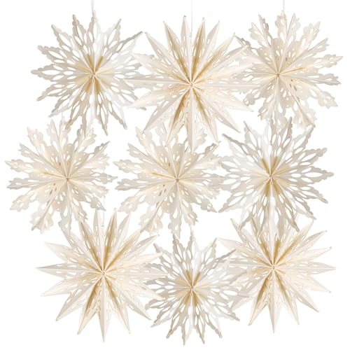 Logbuch-Verlag 9 Schneeflocken weiß aus Papier Filigrane Weihnachtsanhänger Baumschmuck zum Aufhängen 10 cm von Logbuch-Verlag