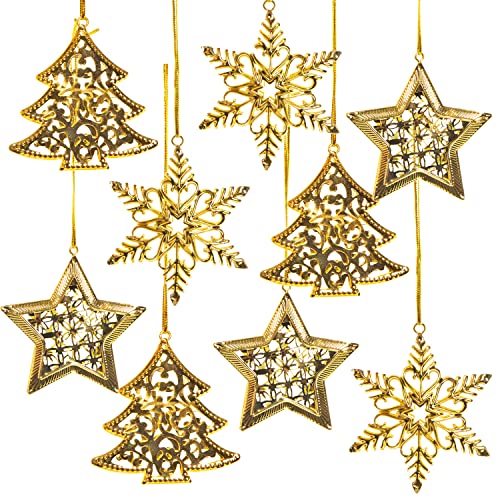 Logbuch-Verlag 9 Weihnachtsanhänger Gold Baum Stern Schneeflocke Weihnachtsdeko Geschenkanhänger Baumschmuck Weihnachten Give-Away 6-8 cm von Logbuch-Verlag