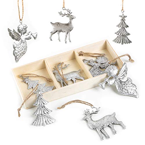 Logbuch-Verlag 9 silberfarbene Weihnachtsanhänger Baum + Hirsch + Engel - Metallanhänger Silber Shabby chic als Baumbehang Weihnachten 7 cm Logbuch-Verlag 9 silberfarbene Weihnachtsanhänger Baum + Hirsch + Engel - Metallanhänger Silber Shabby chic als Baumbehang Weihnachten 7 cm von Logbuch-Verlag