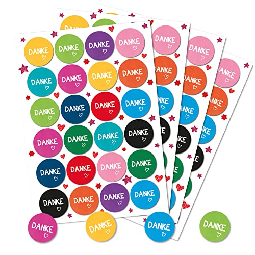 Spruchaufkleber, 96er Set: Runde Sticker mit Sprüchen, Aufkleber Danke Rund, Dankesaufkleber Spruch, Geschenkaufkleber Sprüche, Zum Aufkleben, Erwachsene & Kinder, Give-Away Bunt, Klein, ⌀ 4 cm von Logbuch-Verlag