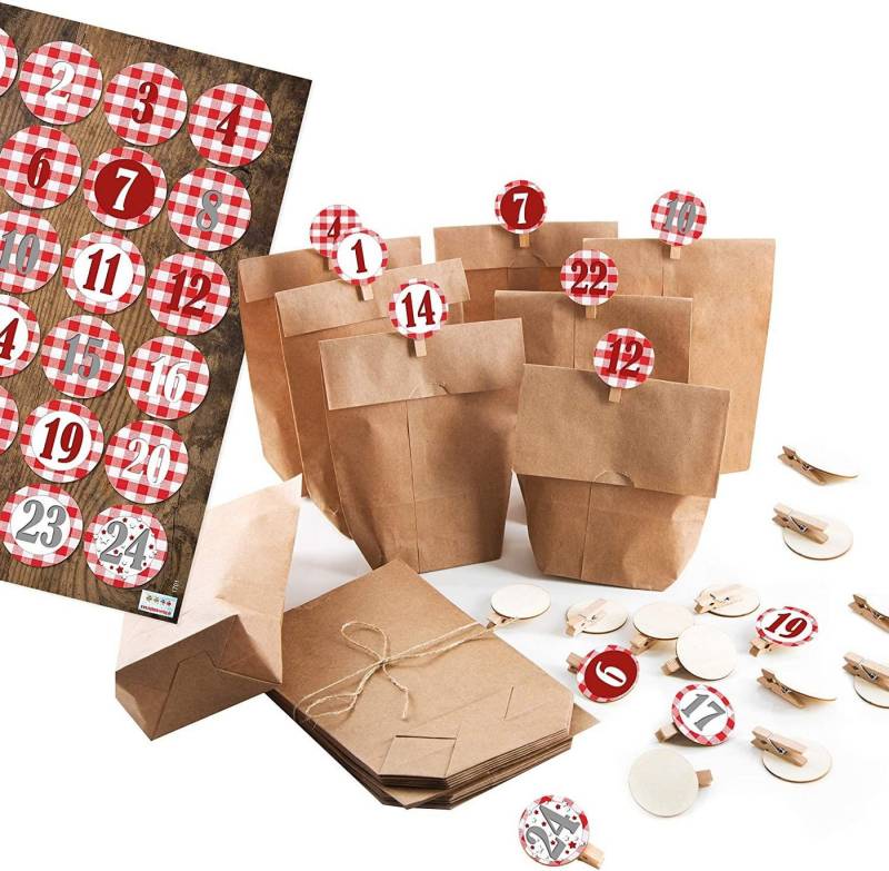 Logbuch-Verlag Adventskalender 24 Adventskalender Papiertüten z. Befüllen Set Papierbeutel + 1-24 von Logbuch-Verlag