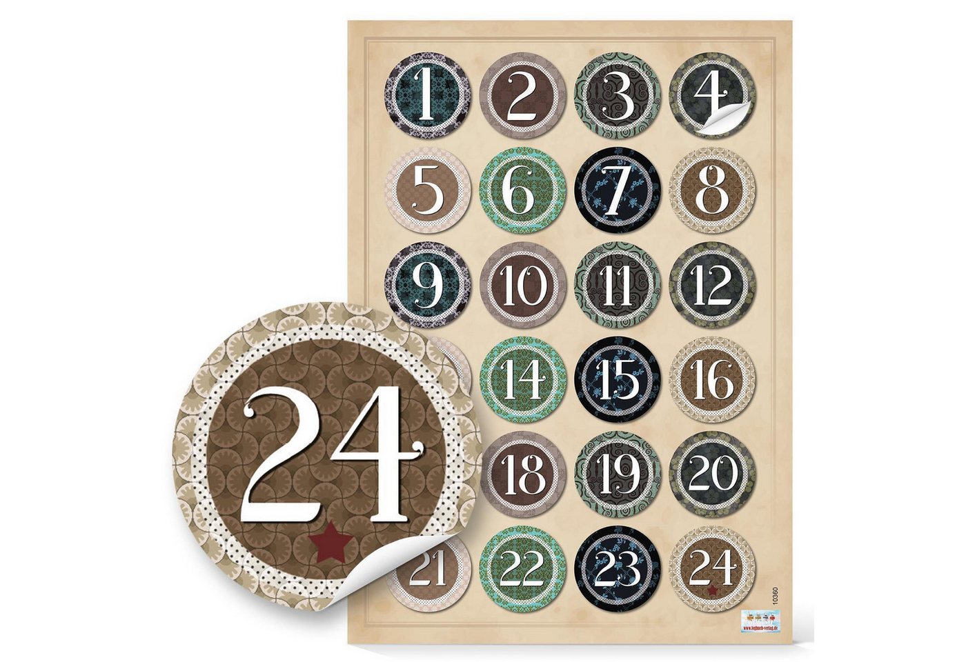 Logbuch-Verlag Adventskalender Adventskalenderzahlen Aufkleber rund 4 cm mit Zahlen 1 - 24 - Vintage Logbuch-Verlag Adventskalender Adventskalenderzahlen Aufkleber rund 4 cm mit Zahlen 1 - 24 - Vintage von Logbuch-Verlag