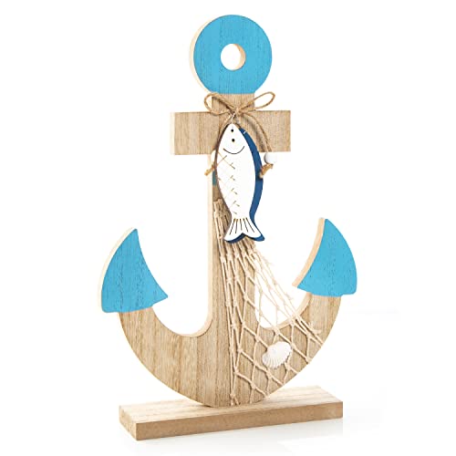 Logbuch-Verlag Anker Deko 30 cm Holz türkis Holzanker zum Hinstellen maritim Symbol Geschenk Sommer von Logbuch-Verlag