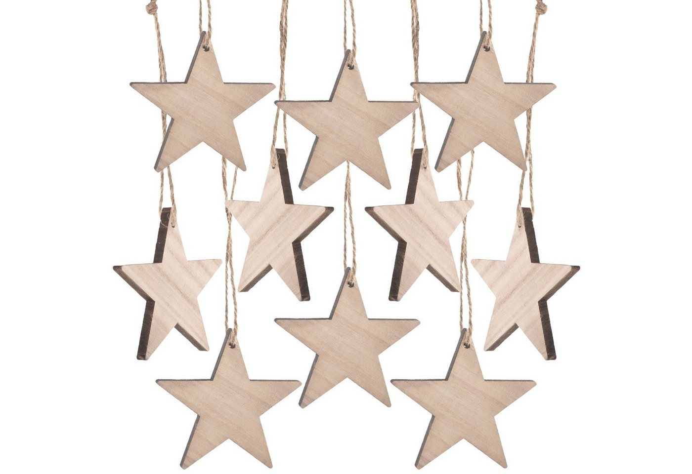 Logbuch-Verlag Baumbehang 10 Sternanhänger Weihnachtsanhänger aus Holz 10 cm (Spar-Set, 10 St), naturfarben mit Schnur zum Aufhängen. von Logbuch-Verlag