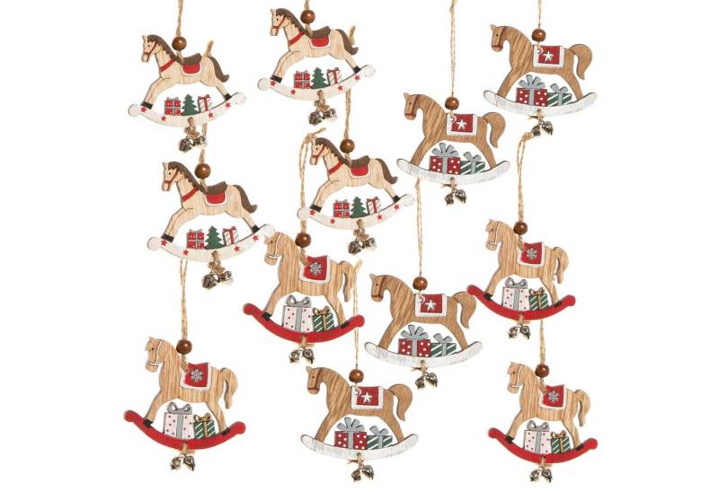 Logbuch-Verlag Dekofigur 12 Vintage Weihnachtsanhänger Schaukelpferde mit Schnur zum Aufhängen von Logbuch-Verlag