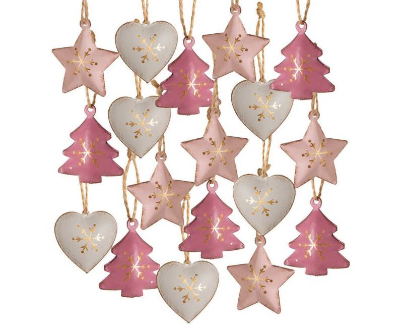 Logbuch-Verlag Dekofigur 18 Weihnachtsanhänger Herz, Stern und Baum aus Metall in Rosa, Pink von Logbuch-Verlag