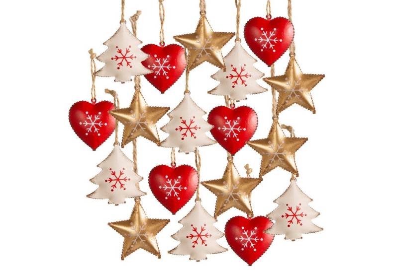Logbuch-Verlag Dekofigur 18 Weihnachtsanhänger Herz, Stern und Baum aus Metall in Rot, Weiß und von Logbuch-Verlag