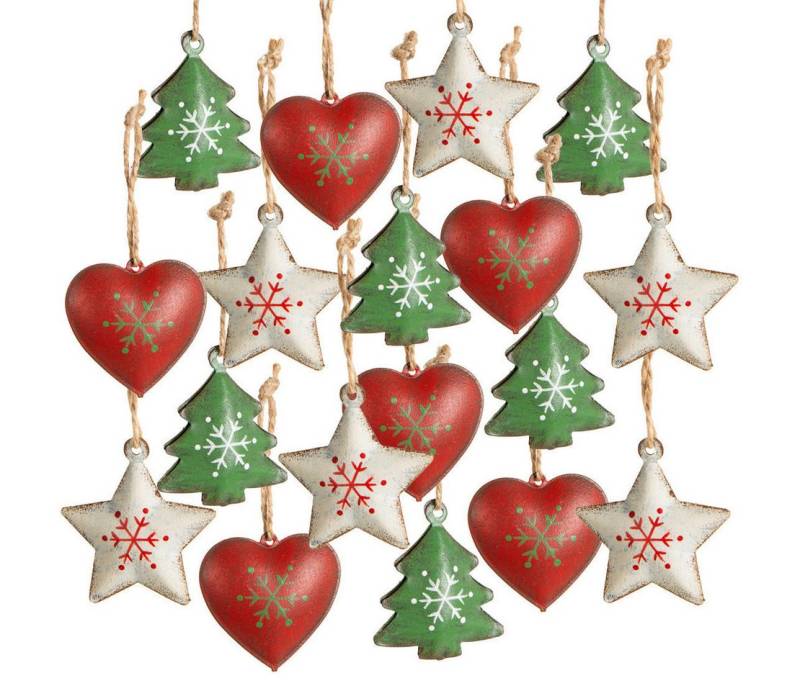 Logbuch-Verlag Dekofigur 18 Weihnachtsbaumanhänger Vintage Herz, Stern und Baum aus Blech, ca. von Logbuch-Verlag