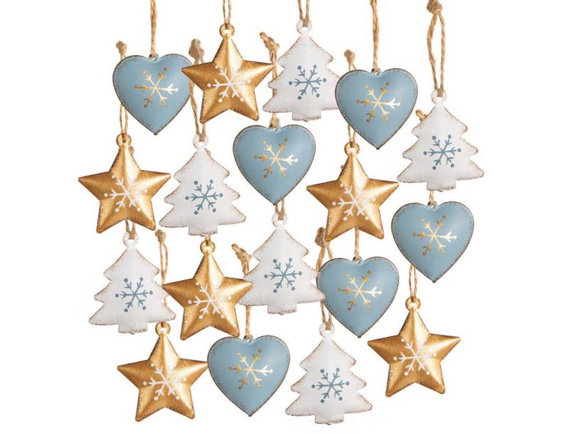 Logbuch-Verlag Baumbehang 18 kleine Metall Weihnachtsanhänger 4 cm (Set, 18 St), blau Gold weiß von Logbuch-Verlag