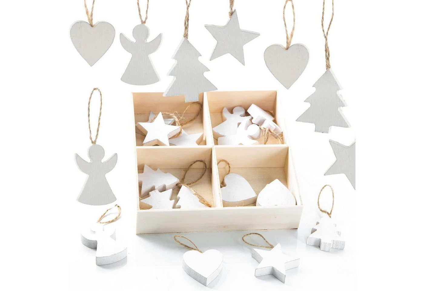 Logbuch-Verlag Baumbehang Weihnachtsanhänger aus Holz, 24 Stück, weiß, Sterne, Engel, Herzen Logbuch-Verlag Baumbehang Weihnachtsanhänger aus Holz, 24 Stück, weiß, Sterne, Engel, Herzen von Logbuch-Verlag