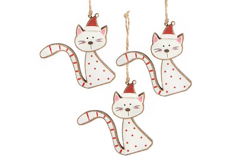Logbuch-Verlag Baumbehang 3 Katzen Weihnachtsanhänger Weihnachtskatzen 7cm (3 St), rot weiß mit Schnur für Katzenliebhaber von Logbuch-Verlag