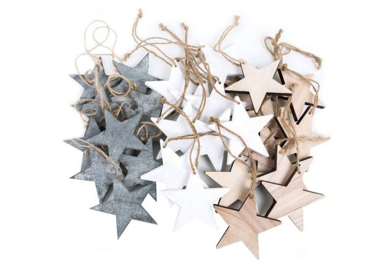 Logbuch-Verlag Dekofigur 3 x 10 Holzsterne mit Schnur zum Aufhängen 10 cm grau weiß braun Logbuch-Verlag Dekofigur 3 x 10 Holzsterne mit Schnur zum Aufhängen 10 cm grau weiß braun von Logbuch-Verlag