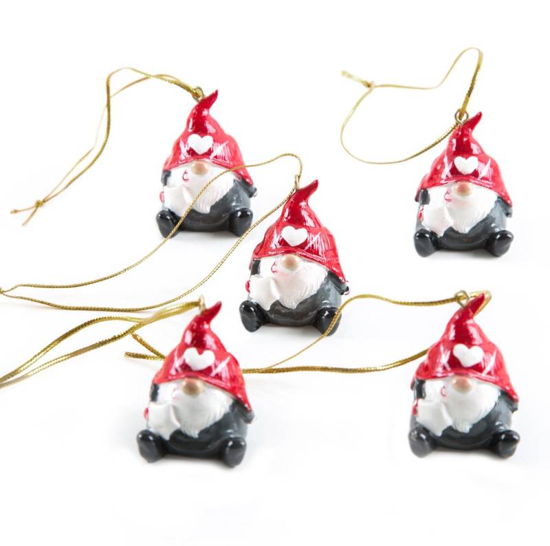 Logbuch-Verlag Baumbehang 5 Mini Wichtelanhänger mit Schnur rot grau 4 cm (Set, 5 St), mit Schnur zum aufhängen von Logbuch-Verlag