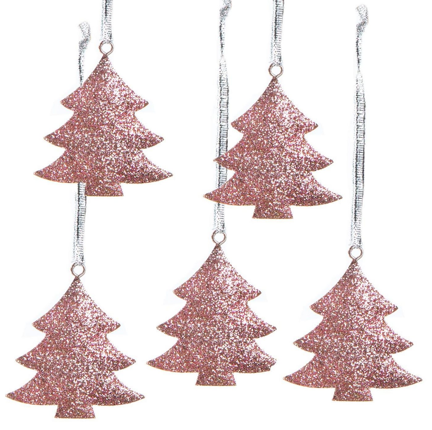 Logbuch-Verlag Baumbehang 5 Weihnachtsanhänger Baum rosa glitzernd 7 cm (5 St) von Logbuch-Verlag