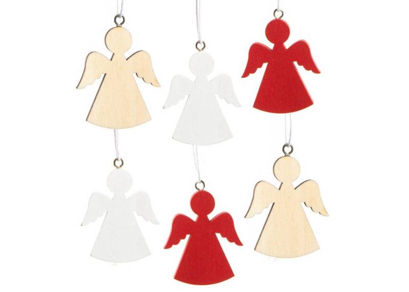 Logbuch-Verlag Dekofigur 6 Engelanhänger aus Holz rot weiß Natur - mit Schnur zum Aufhängen Logbuch-Verlag Dekofigur 6 Engelanhänger aus Holz rot weiß Natur - mit Schnur zum Aufhängen von Logbuch-Verlag