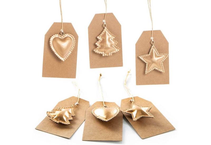 Logbuch-Verlag Dekofigur 6 Kraftpapieretiketten mit Metallanhänger Herz Stern Baum braun gold von Logbuch-Verlag