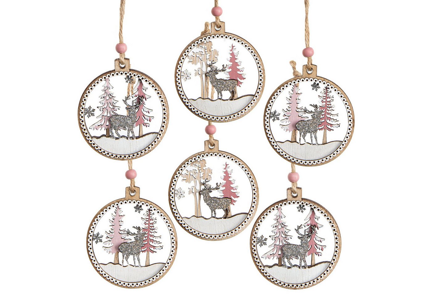 Logbuch-Verlag Baumbehang 6 Weihnachtsbaumanhänger aus Holz flach rosa weiß Ø 6,5 cm Logbuch-Verlag Baumbehang 6 Weihnachtsbaumanhänger aus Holz flach rosa weiß Ø 6,5 cm von Logbuch-Verlag