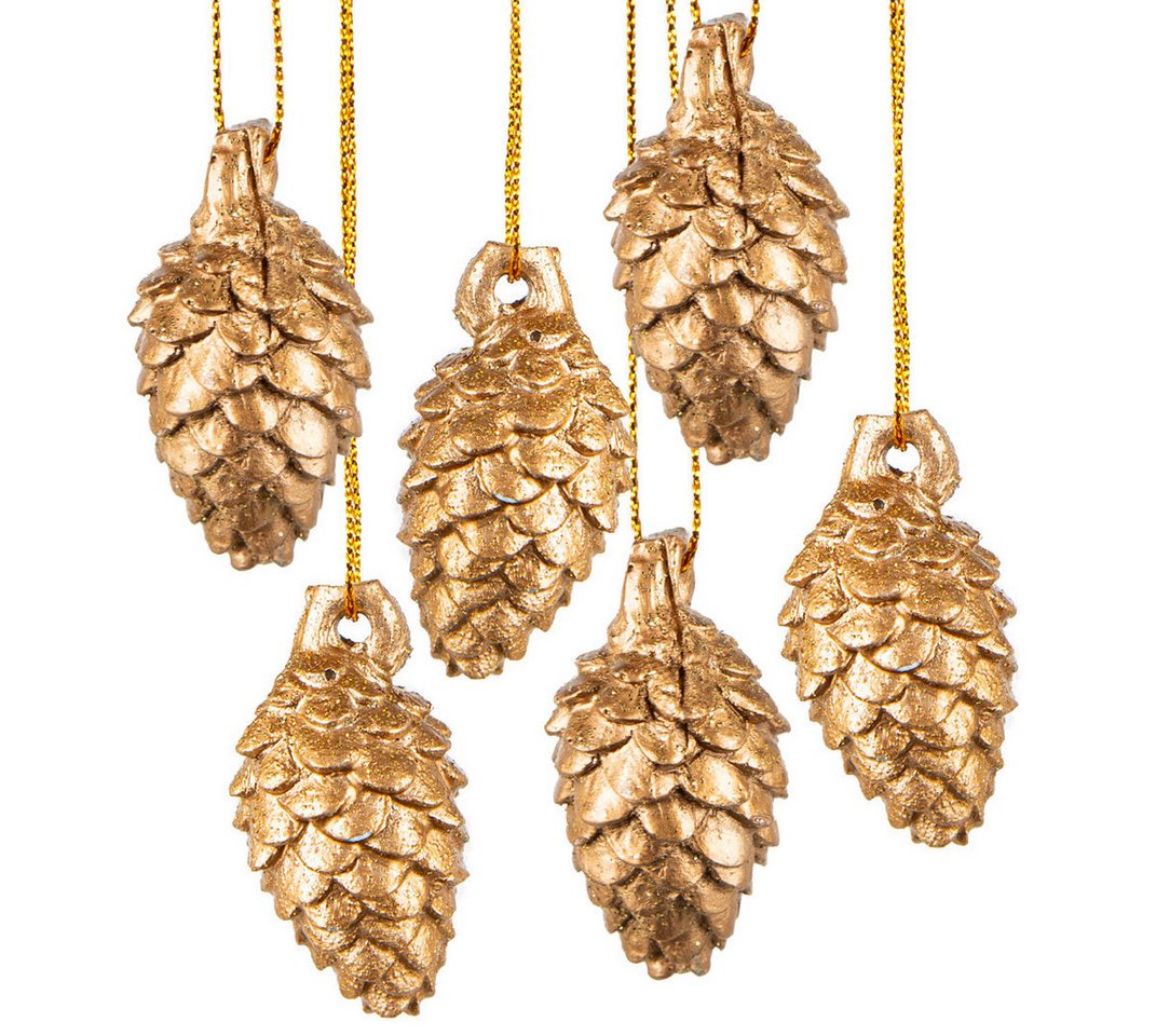Logbuch-Verlag Dekofigur 6 goldene Zapfen Lärchen Baumzapfen Weihnachten zum Aufhängen 5 cm von Logbuch-Verlag