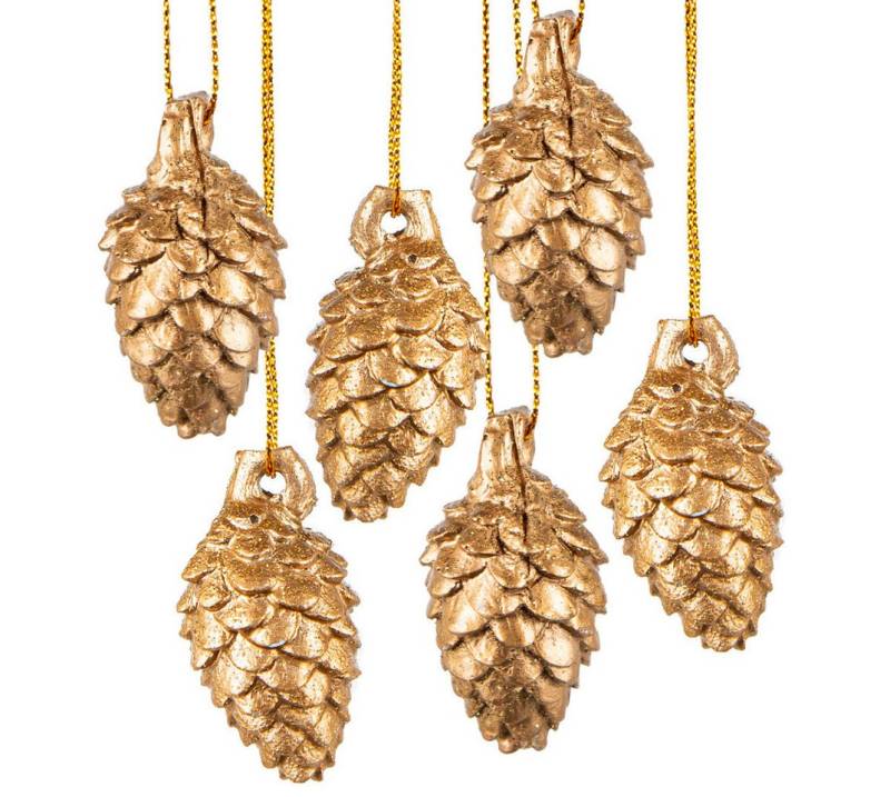 Logbuch-Verlag Dekofigur 6 goldene Zapfen Lärchen Baumzapfen Weihnachten zum Aufhängen 5 cm von Logbuch-Verlag