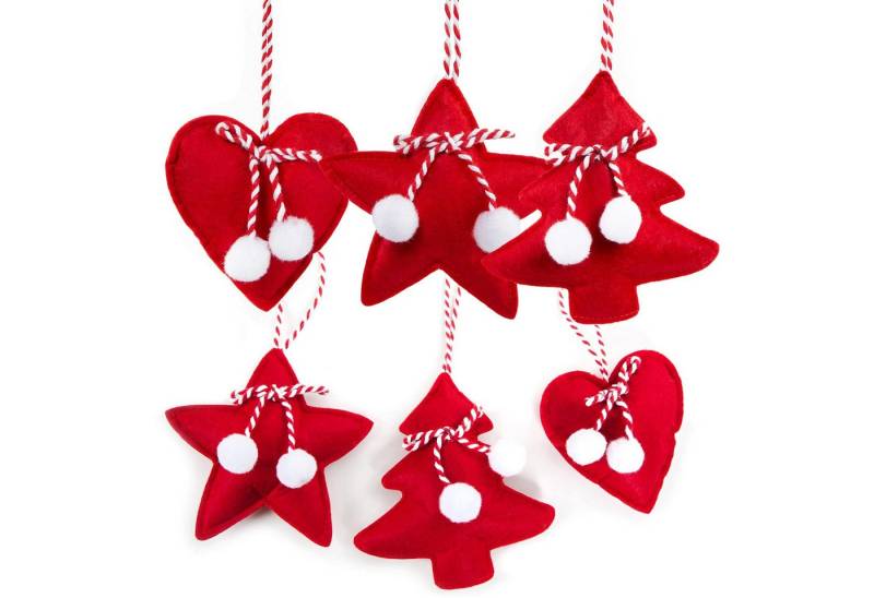 Logbuch-Verlag Dekofigur 6 weihnachtliche Baumanhänger - Baum Stern Herz - rot weiß aus Stoff von Logbuch-Verlag