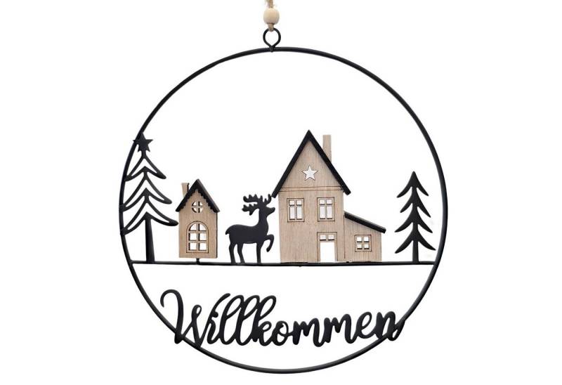 Logbuch-Verlag Dekofigur Metallring Willkommen Winterdorf 20 cm schwarz mit Holzdeko – Logbuch-Verlag Dekofigur Metallring Willkommen Winterdorf 20 cm schwarz mit Holzdeko – von Logbuch-Verlag