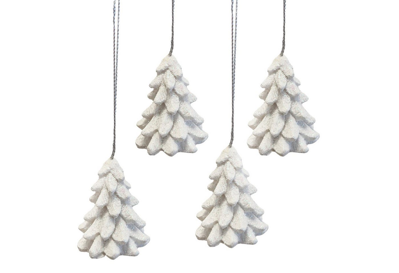 Logbuch-Verlag Dekofigur Weihnachtsanhänger Bäume 4er Set Weiß 4,5 cm Polyresin mit Glitzer  von Logbuch-Verlag
