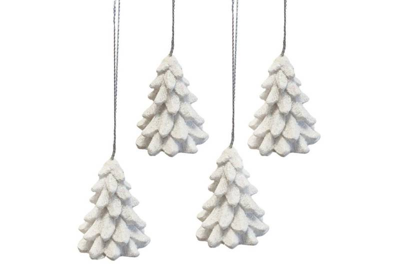 Logbuch-Verlag Dekofigur Weihnachtsanhänger Bäume 4er Set Weiß 4,5 cm Polyresin mit Glitzer  von Logbuch-Verlag