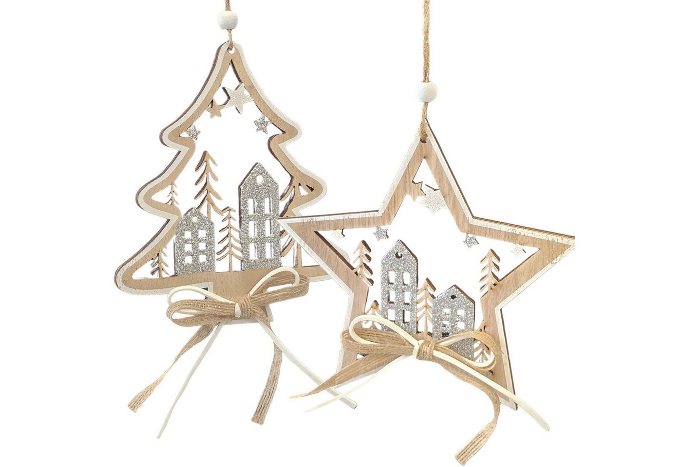 Logbuch-Verlag Dekofigur Weihnachtsanhänger Baum & Stern Winterstadt 2er Set 15 cm Natur-Silber Logbuch-Verlag Dekofigur Weihnachtsanhänger Baum & Stern Winterstadt 2er Set 15 cm Natur-Silber von Logbuch-Verlag