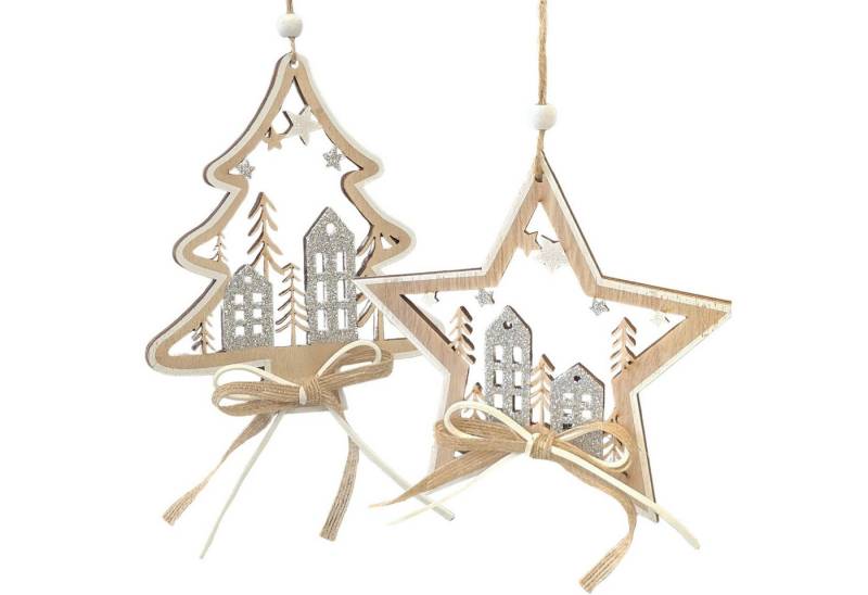 Logbuch-Verlag Dekofigur Weihnachtsanhänger Baum & Stern Winterstadt 2er Set 15 cm Natur-Silber Logbuch-Verlag Dekofigur Weihnachtsanhänger Baum & Stern Winterstadt 2er Set 15 cm Natur-Silber von Logbuch-Verlag