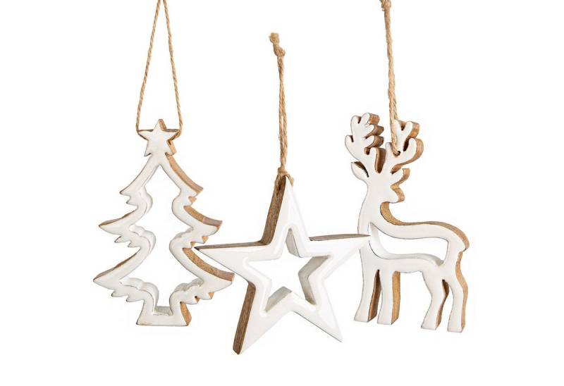 Logbuch-Verlag Dekofigur Weihnachtsbaumanhänger Set 3-tlg. Baum Stern Hirsch aus Holz weiß 12 von Logbuch-Verlag
