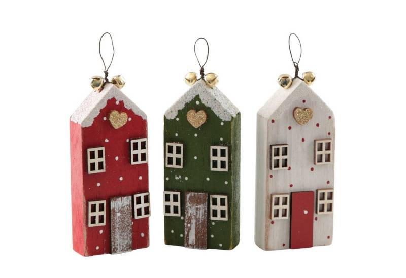 Logbuch-Verlag Baumbehang Weihnachtshänger Häuser 3er-Set, Holz-Häuschen mit Herz & Glöckchen Logbuch-Verlag Baumbehang Weihnachtshänger Häuser 3er-Set, Holz-Häuschen mit Herz & Glöckchen von Logbuch-Verlag