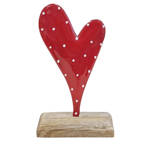 Logbuch-Verlag Deko-Herz Metall rot mit weißen Punkten auf Holzsockel – 17 x 10 cm – Tischdeko & Geschenk zum Valentinstag, Muttertag oder einfach von Logbuch-Verlag
