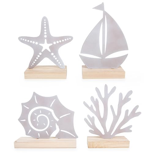 Logbuch-Verlag Deko Set maritim aus Holz & Metall Koralle Segelschiff Seestern Muschel Strand Urlaub Badezimmer Dekoration von Logbuch-Verlag
